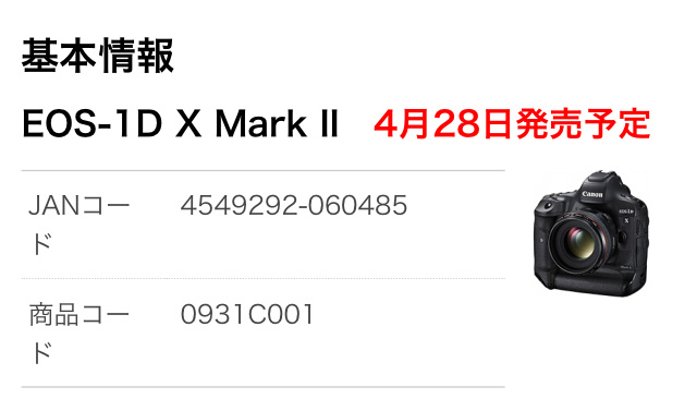 キヤノン EOS-1D X Mark II 発売日