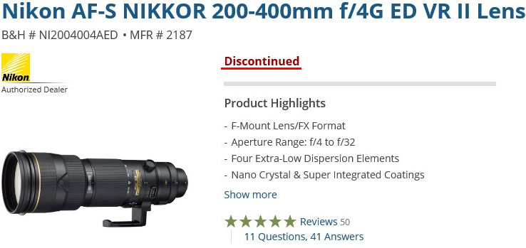 ニコン NIKKOR 200-400mm f/4G ED VR II
