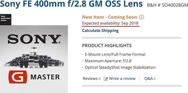 ソニー FE 400mm F2.8 GM OSS