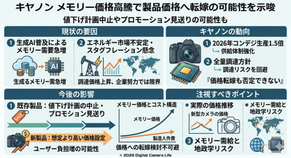 キヤノン メモリー価格高騰による価格転嫁の可能性