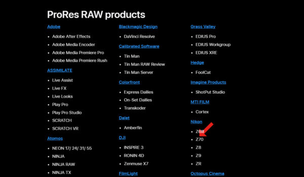 アップルの「ProRes / ProRes RAW」認定製品リスト